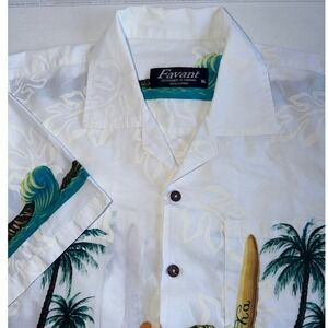 Favant Hawaiian Shirt Mens XL White Cotton Beach Surfboard Palm Tree Aloha Camp